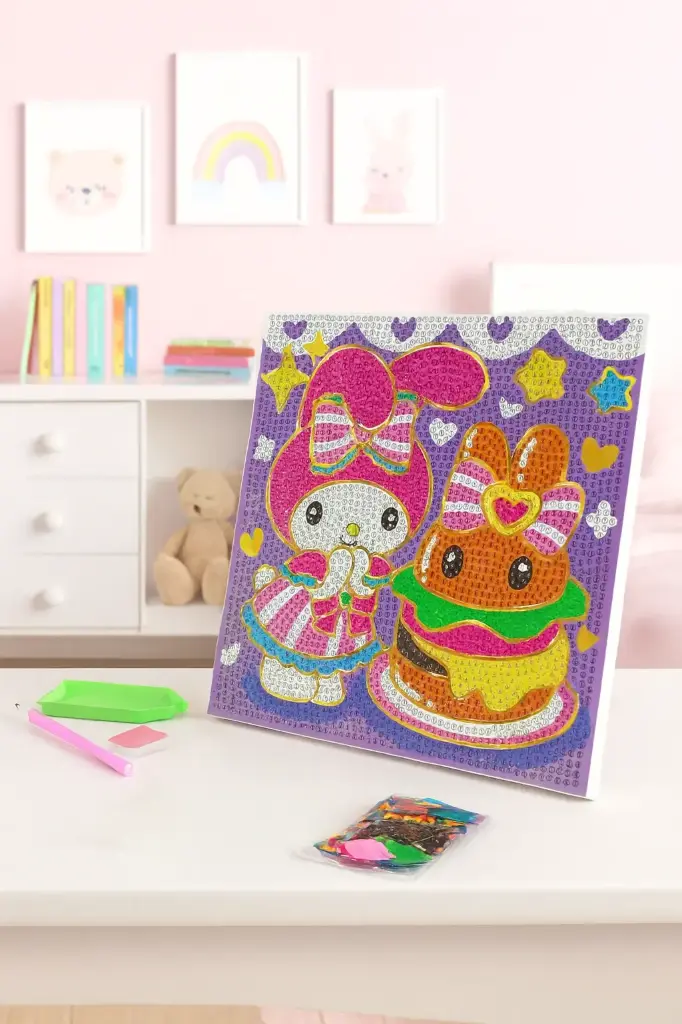 Cuadro pintura diamantes 20x20 cm My Melody Hamburguesa  Foil Dorado 