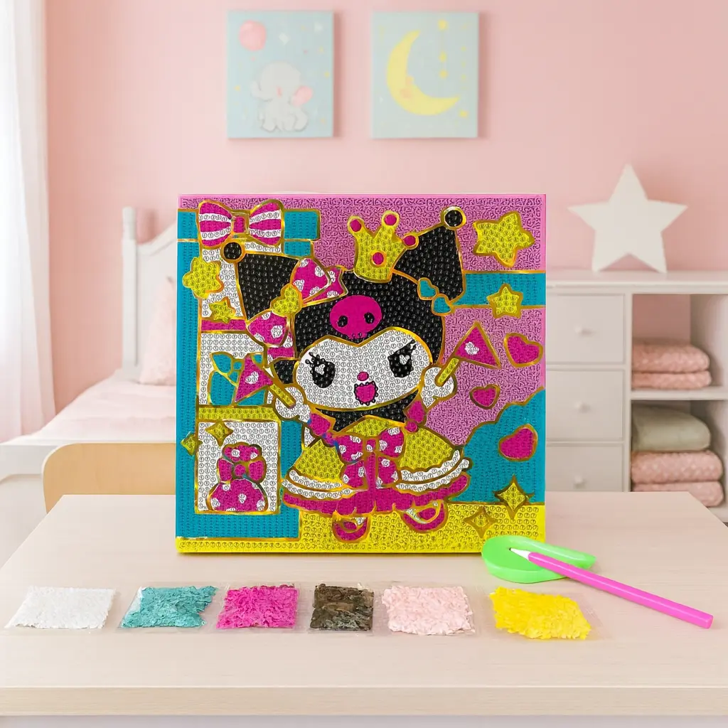 Cuadro pintura diamantes 20x20 cm Kuromi Porrista Foil Dorado 
