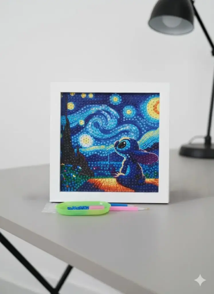 Cuadro Diamond Painting la noche estrellada Stitch 20x20 cm 