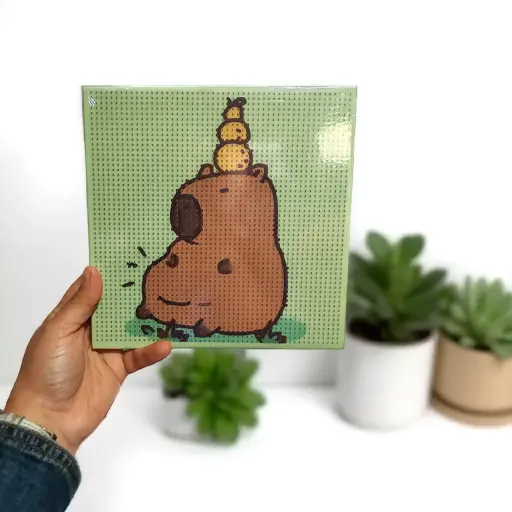 [BK289] Cuadro pintura diamantes 20x20 cm Capibara naranjas 
