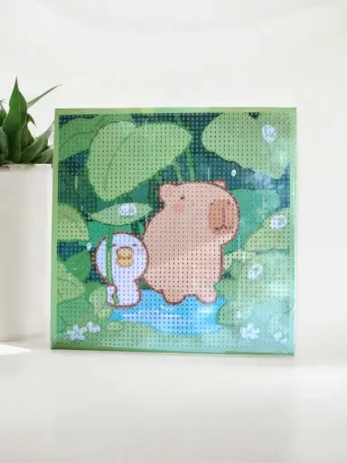[AK318] Cuadro pintura diamantes 30x30 cm Capibara Lluvia 