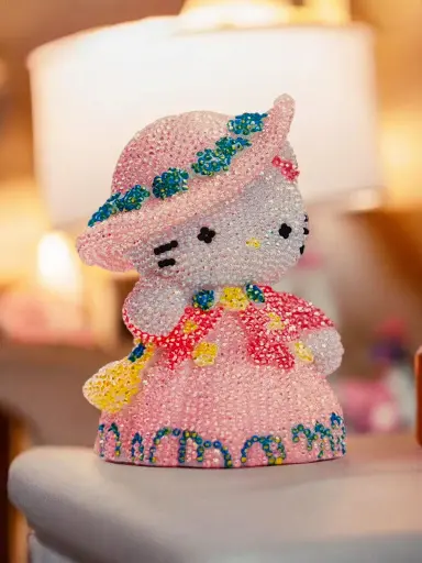 [AG109] Alcancía Pintura de Diamantes 3D Grande Hello Kitty Sombrero 15cm  