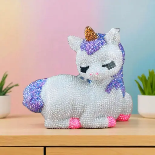 [AG133] Alcancía Pintura de Diamantes 3D Unicornio 17cm  