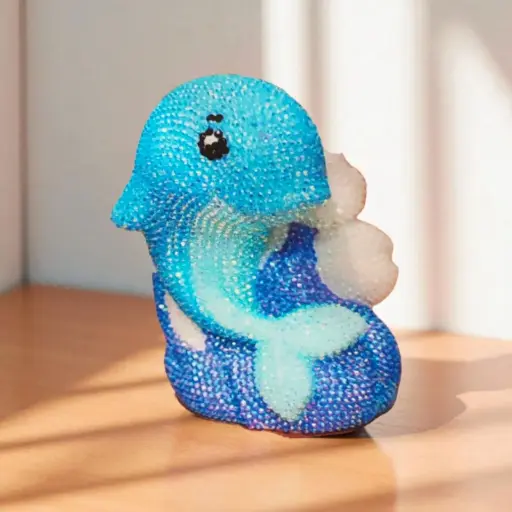 [AG138] Alcancía Pintura de Diamantes 3D  Delfin 14cm  