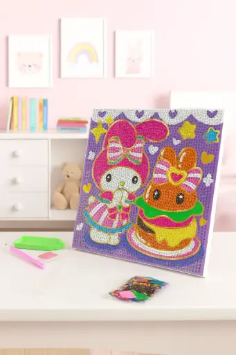 [ADOC-48] Cuadro pintura diamantes 20x20 cm My Melody Hamburguesa  Foil Dorado 