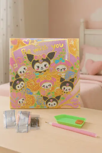 [ADOC-49] Cuadro pintura diamantes 20x20 cm Be With You Foil Dorado 